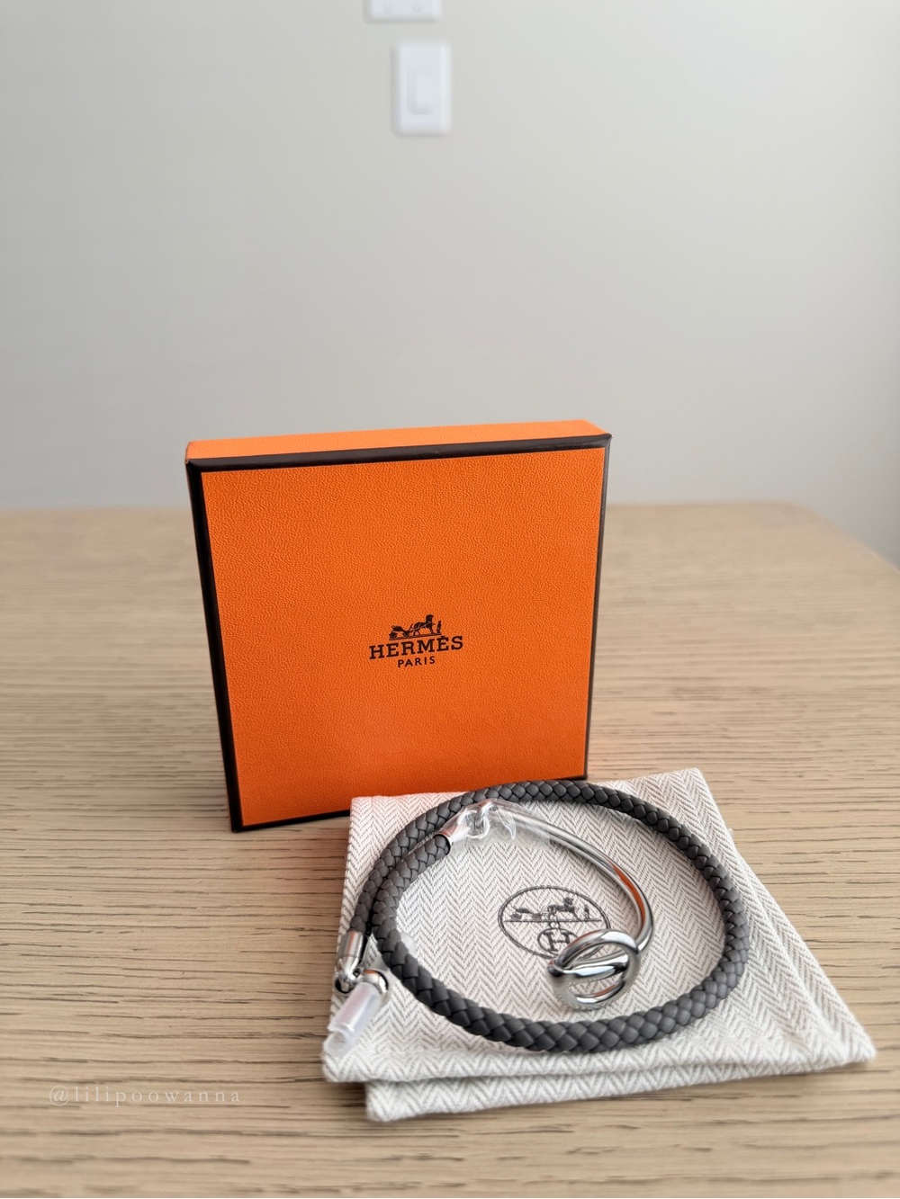 Hermès Glenan Double Tour Leather Bracelet T5 Étain Palladium